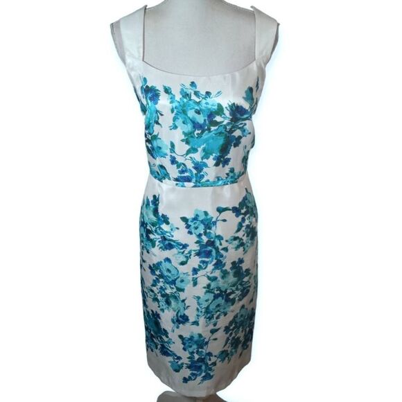 DANA KAY TURQUOISE & WHITE FLORAL DRESS SZ.16 EUC - Picture 1 of 9